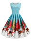 Blau 1950er Weihnachten Schneeflocke Swing Kleid