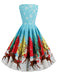 Blau 1950er Weihnachten Schneeflocke Swing Kleid