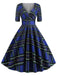 Blau 1950er Vintage Plaid V-Ausschnitt Swing Kleid