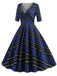 Blau 1950er Vintage Plaid V-Ausschnitt Swing Kleid