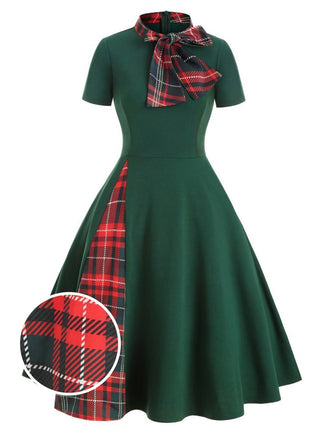 1950ER PLAID BOW PATCHWORK SWING KLEID