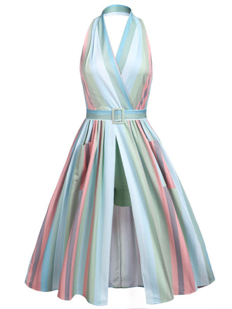 1950ER NECKHOLDER VINTAGE ÄRMELLOS GÜRTEL KLEID