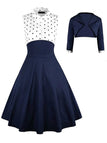 [Vorverkauf] 2PCS 1950ER MARINEBLAU DOT PATCHWORK SWING KLEID