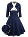 2PCS 1950ER MARINEBLAU DOT PATCHWORK SWING KLEID