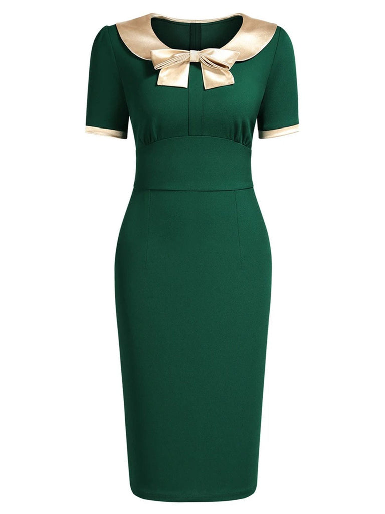 [Vorverkauf] 1960er Schleife Patchwork Bodycon Kleid