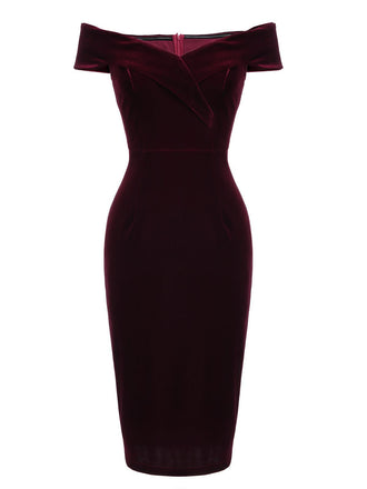 WEINROT SCHULTERFREI PENCIL KLEID
