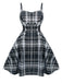 Grün 1950er Plaid Spaghettiträger Swing Kleid