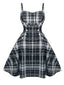 Schwarz 1950er Plaid Spaghettiträger Swing Kleid