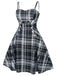 Schwarz 1950er Plaid Spaghettiträger Swing Kleid