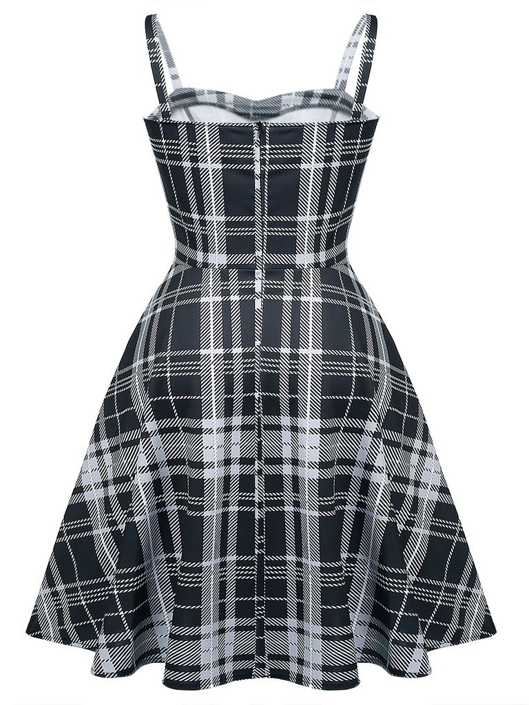 Grün 1950er Plaid Spaghettiträger Swing Kleid