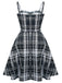 Schwarz 1950er Plaid Spaghettiträger Swing Kleid