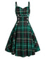 Grün 1950er Plaid Spaghettiträger Swing Kleid