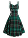 Schwarz 1950er Plaid Spaghettiträger Swing Kleid