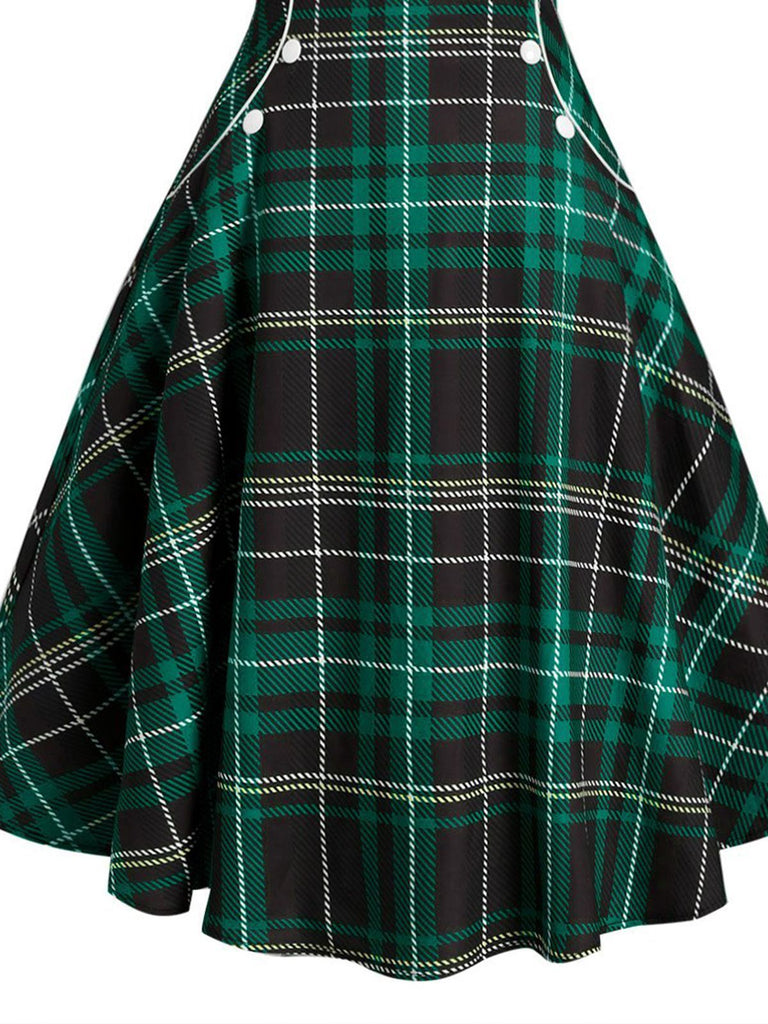 Schwarz 1950er Plaid Spaghettiträger Swing Kleid