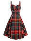 Rot 1950er Plaid Spaghettiträger Swing Kleid