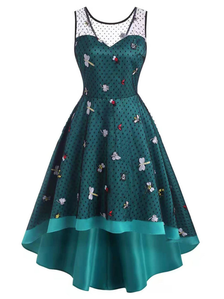 1950ER BLUMEN SPITZE ÄRMELLOS HILO SWING KLEID