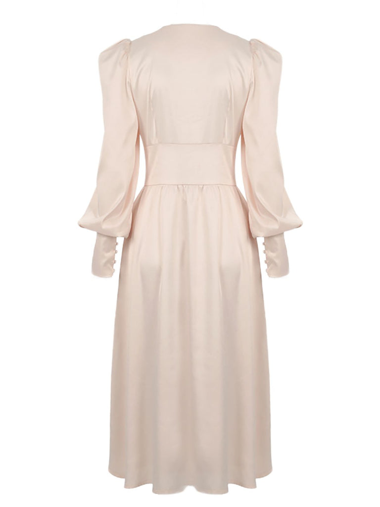 1940er Solid Silk Buttoned Tea Kleid