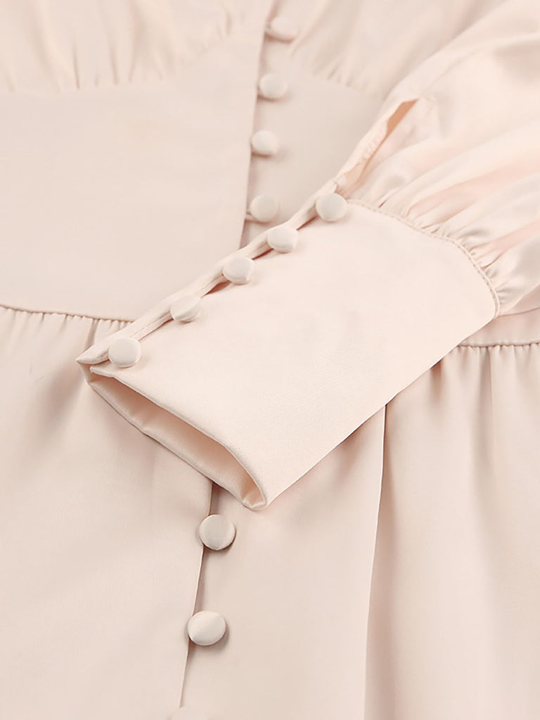 1940er Solid Silk Buttoned Tea Kleid
