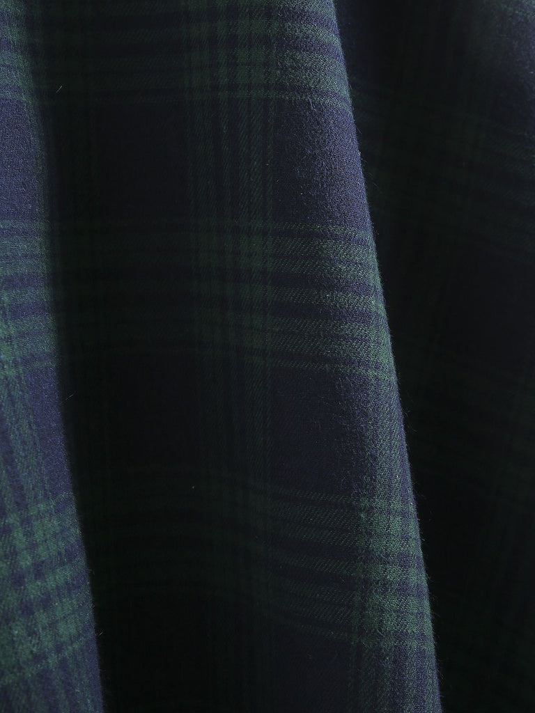 Olivgrün 1950er Plaid Knöpfen Gürtel Kleid