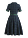 Olivgrün 1950er Plaid Knöpfen Gürtel Kleid