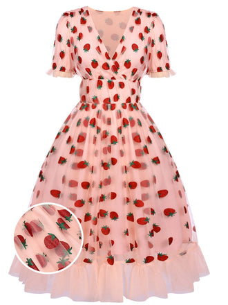 1950ER ERDBEERE SPITZE SWING KLEID