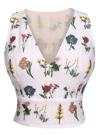 WEISS BLUMEN V-AUSSCHNIT TOPS