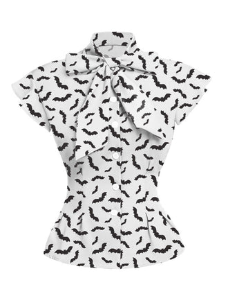 Weißes 1950er  Schleife Fledermaus Bluse Top
