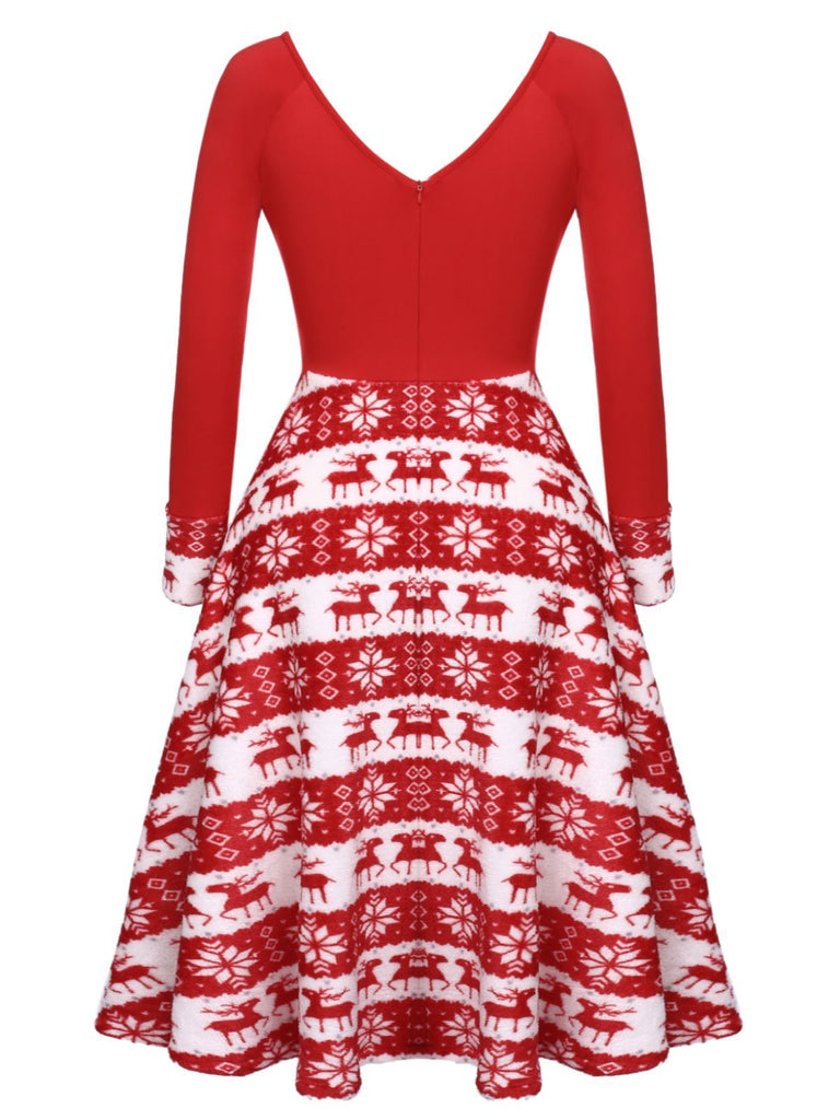 1950er Rotes Patchwork WeihnachtsKleid