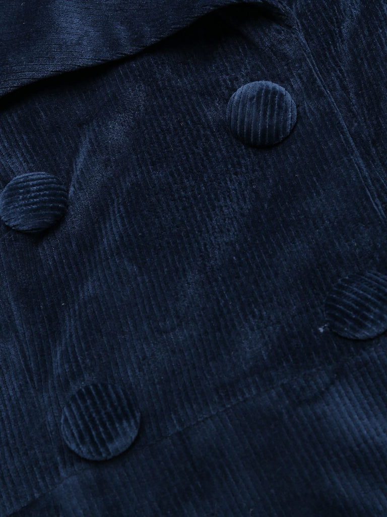 Marineblauer 1950er Samt langer Mantel