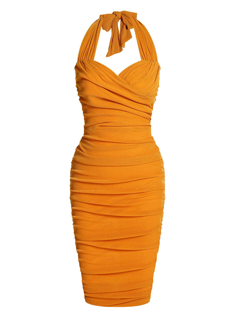 Orangefarbenes Solid Folds Trägerkleid