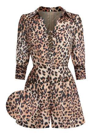 Leopard Revers Spitze Up Vintage Romper