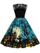 Blaues 1950er Halloween Spitzen Patchwork Kleid