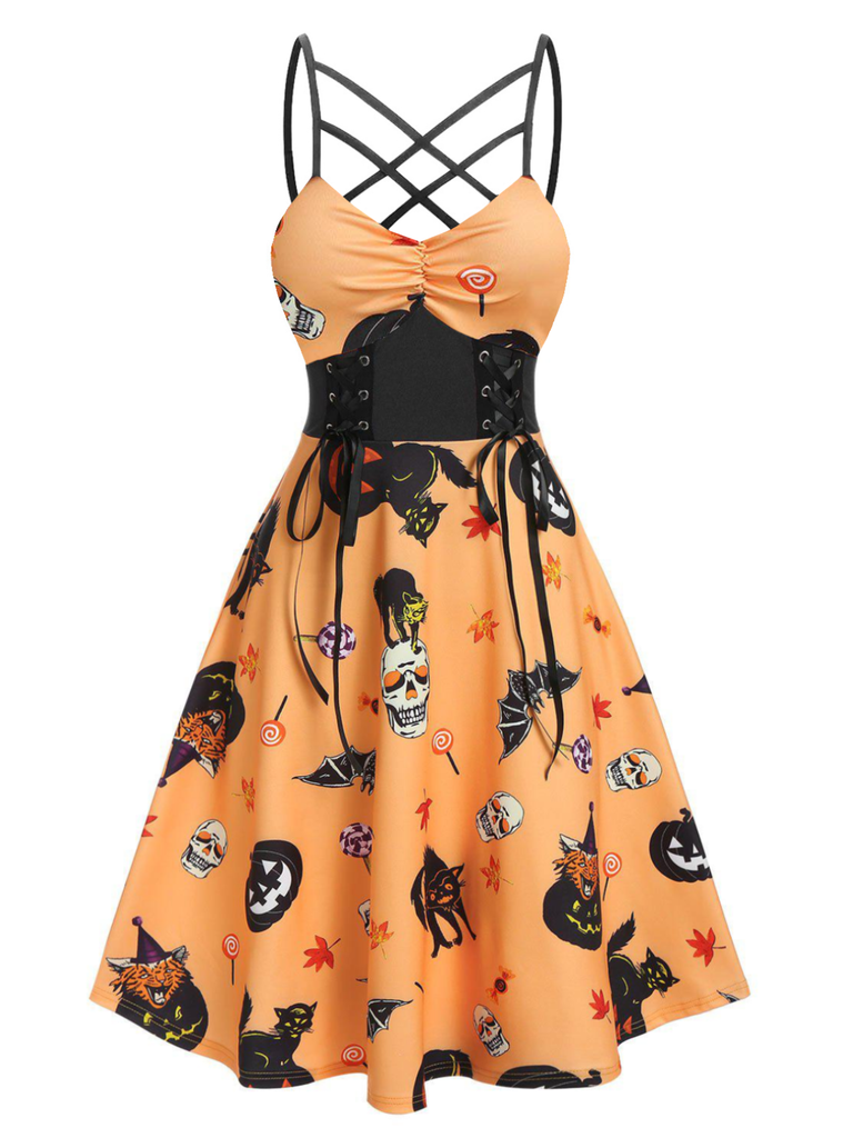 1950er Halloween Spaghetti Träger Korsett Kleid