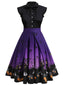 Lila 1950er Halloween Patchwork Kleid