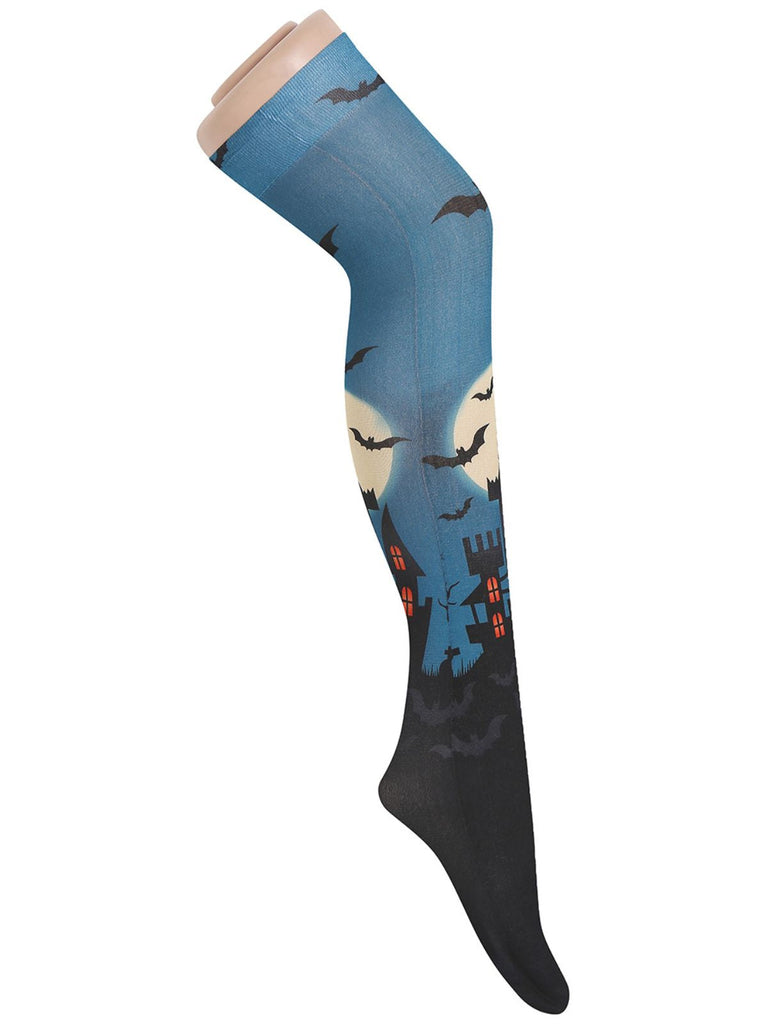 Blaue 1950er Halloween Socken mit hohem Schaft