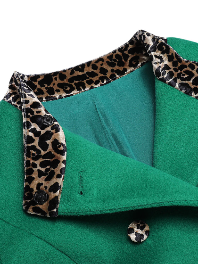 grünen Leoparden Patchwork Knöpfen Mantel