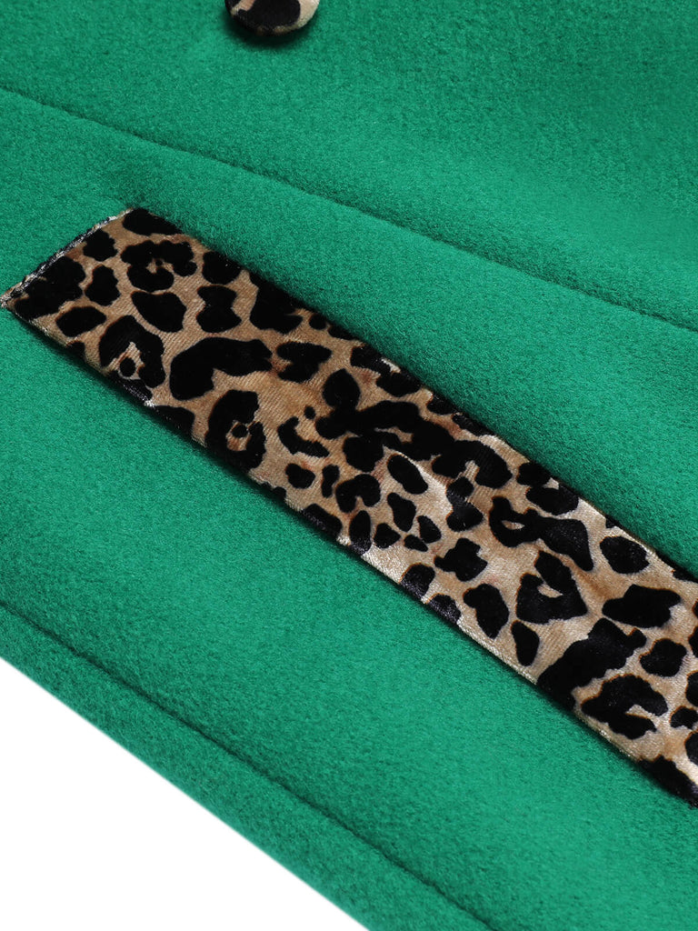 grünen Leoparden Patchwork Knöpfen Mantel