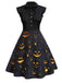 Schwarzes 1950er Halloween Kürbis Patchwork Kleid