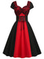 Rotes 1950er Halloween Spitzen Patchwork Kleid