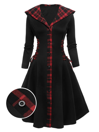 Schwarzes 1950er Kariertes Swing Kleid