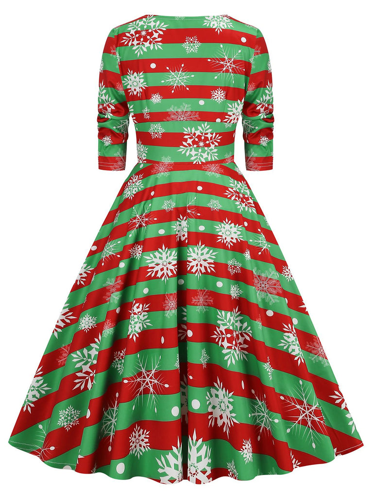 1950er V-Ausschnitt Patchwork Weihnachts Kleid