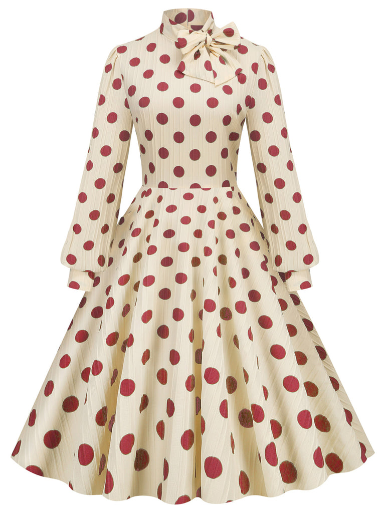 1950er Tupfen Schleifenknoten Swing Kleid