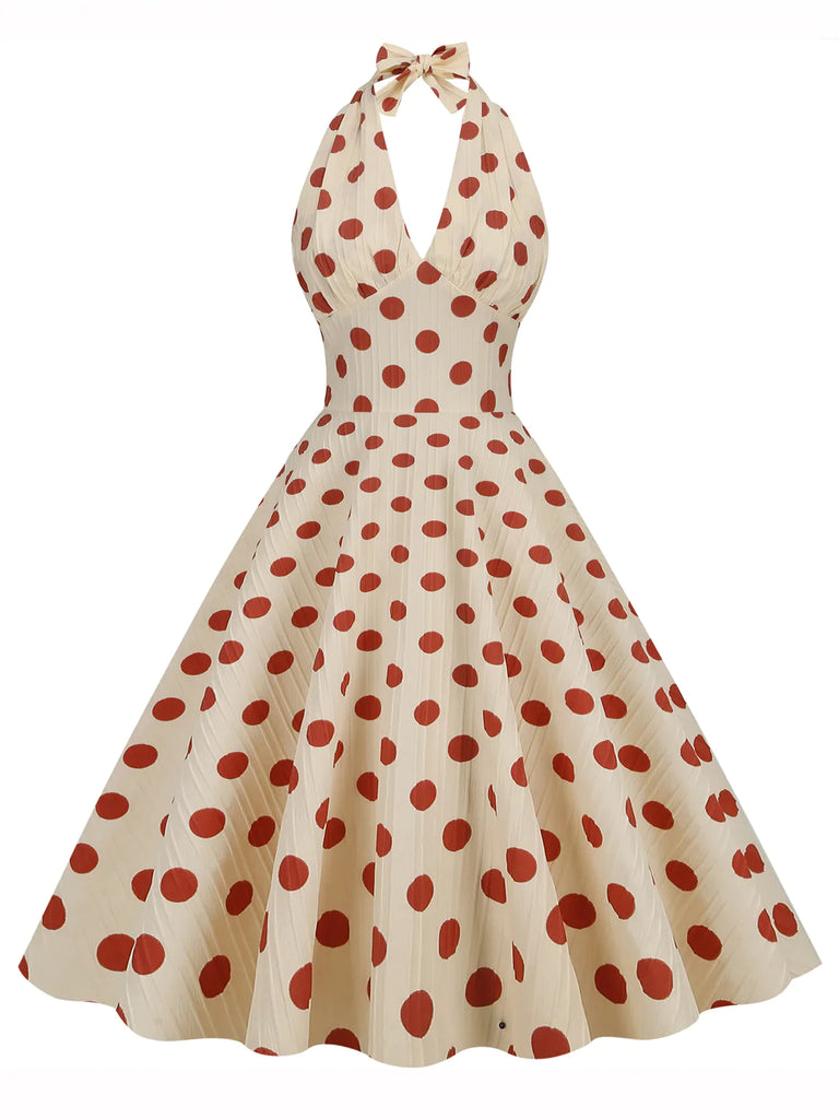 1950er Polka Dot Halter Swing Kleid