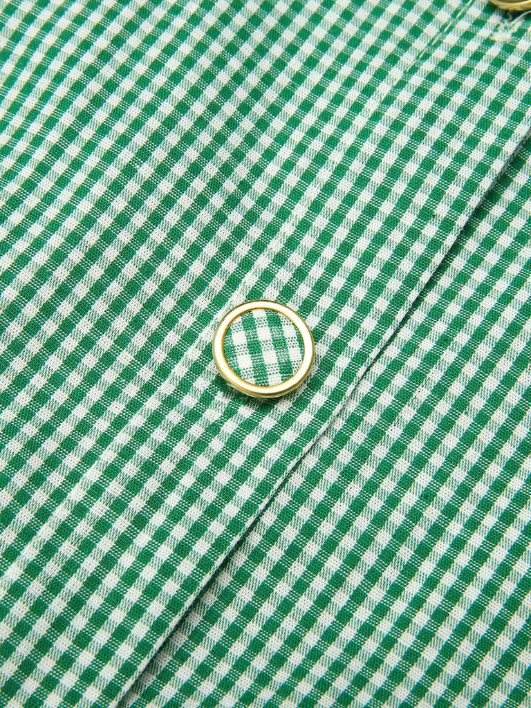 Grünes 1950er Kariertes Kurzarmhemd