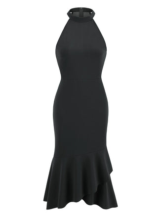 1950s Solid Fishtail Halter Ärmelloses Kleid