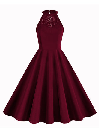 1950s Halter Schnürung Swing Plissee Kleid