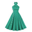 Blaues 1950er Polka Dot Halter Kleid