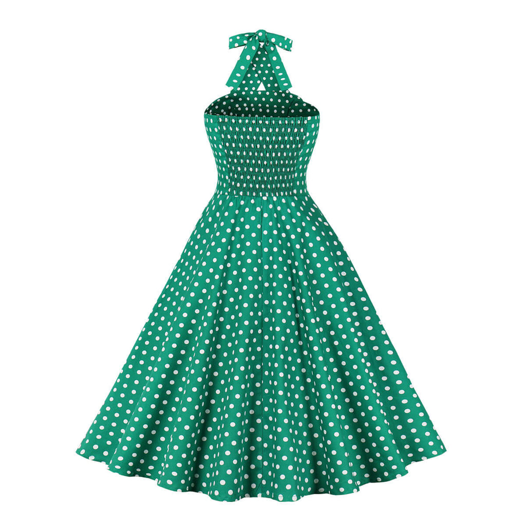 Grünes 1950er Polka Dot Neckholder Kleid