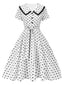 Weißes 1950er Polka Dot Revers Kleid