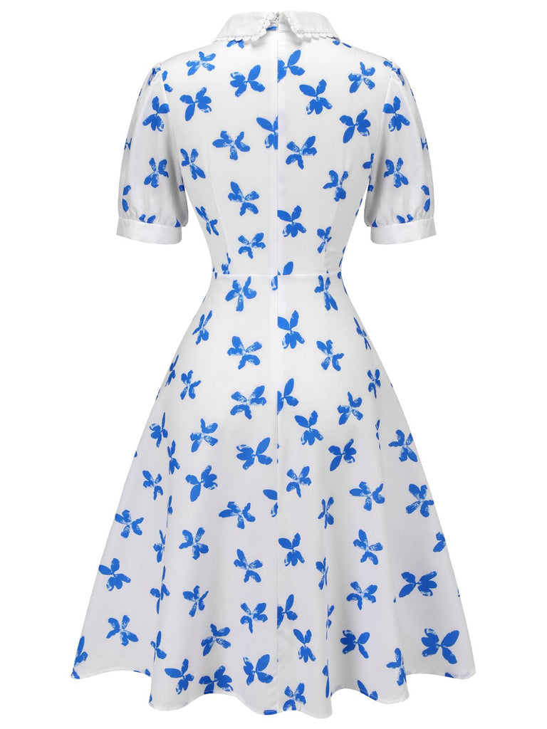 1940er Blau Schmetterling Puppe Hals Kleid